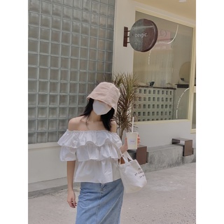 Áo trễ vai 3 tầng cộc tay, áo kiểu croptop bánh bèo siêu mát mẻ