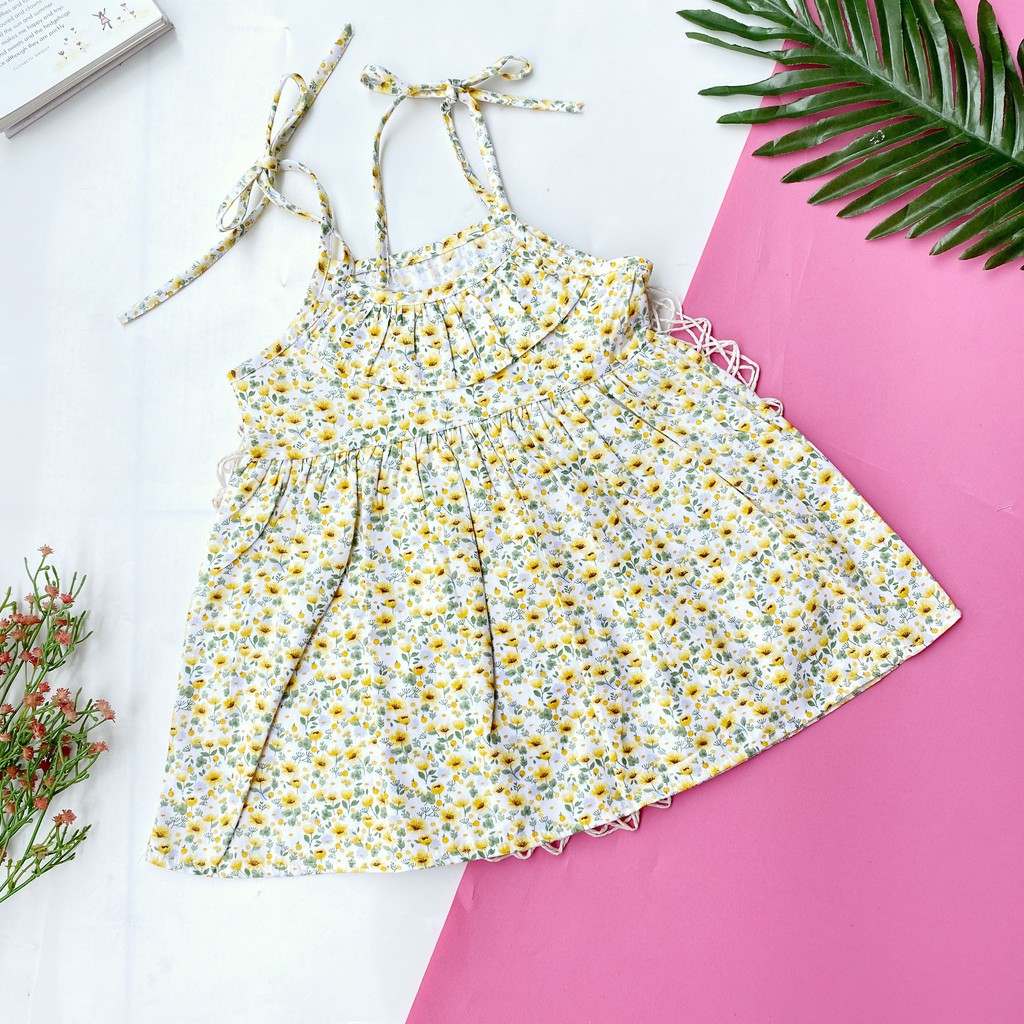 [Mua 2 đầm tặng 1 băng đô] Đầm váy 2 dây vải thô cotton Hàn cho Bé Gái 8-14kg (Không kèm băng đô - Ảnh thật)