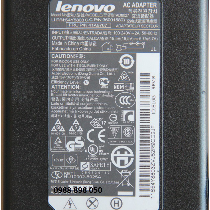 SẠC LAPTOP LENOVO 19.5V 6.7A (130W) CHÍNH HÃNG