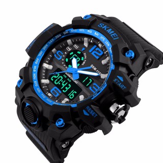 Đồng hồ thời trang thể thao chống nước cực tốt nam tính mạnh mẽ SKMEI Dual Time F169 (Đen-Xanh)