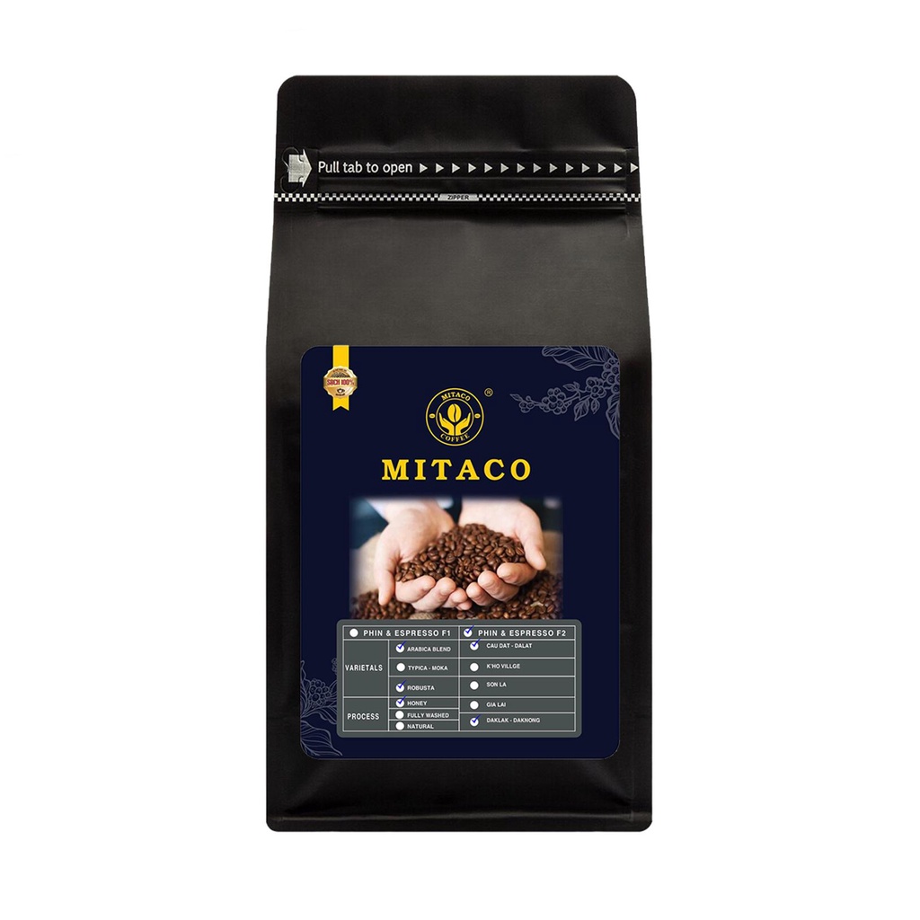 Cà phê nguyên chất Hảo Hạng F2 MITACO COFFEE (Gói 500g)