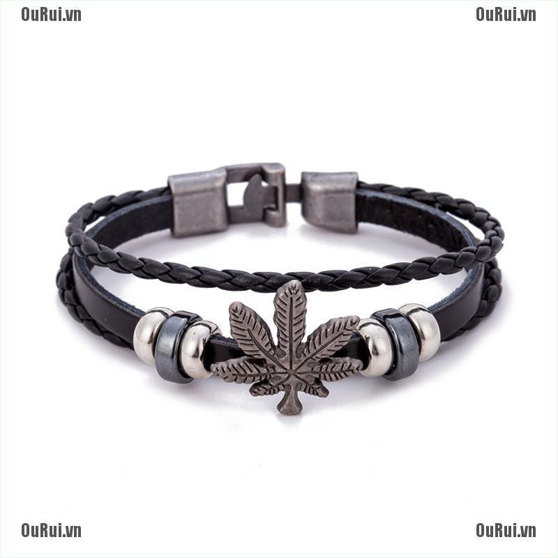 Vòng Tay Da Họa Tiết Chiếc Lá Thời Trang Cho Nam Và Nữ