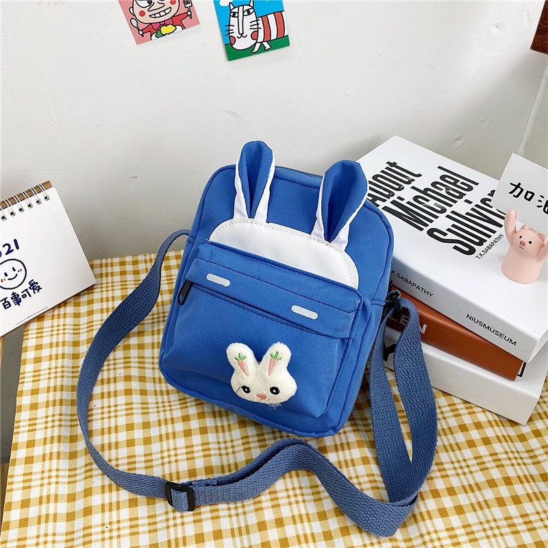 Túi Đeo Chéo Vai Hình Vuông Cỡ Nhỏ Bằng nylon Họa Tiết Thỏ Hoạt Hình Dễ Thương Cho Học Sinh