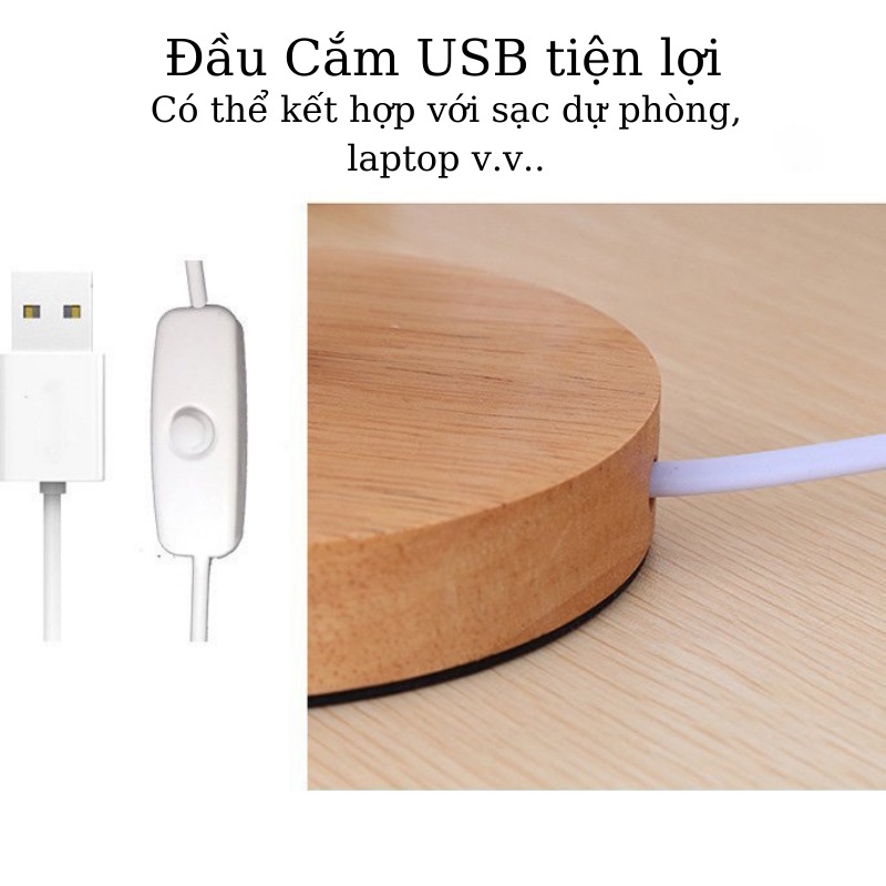 Đèn ngủ để bàn vân gỗ 36V-Đèn để bàn trang trí nguồn USB tiện lợi