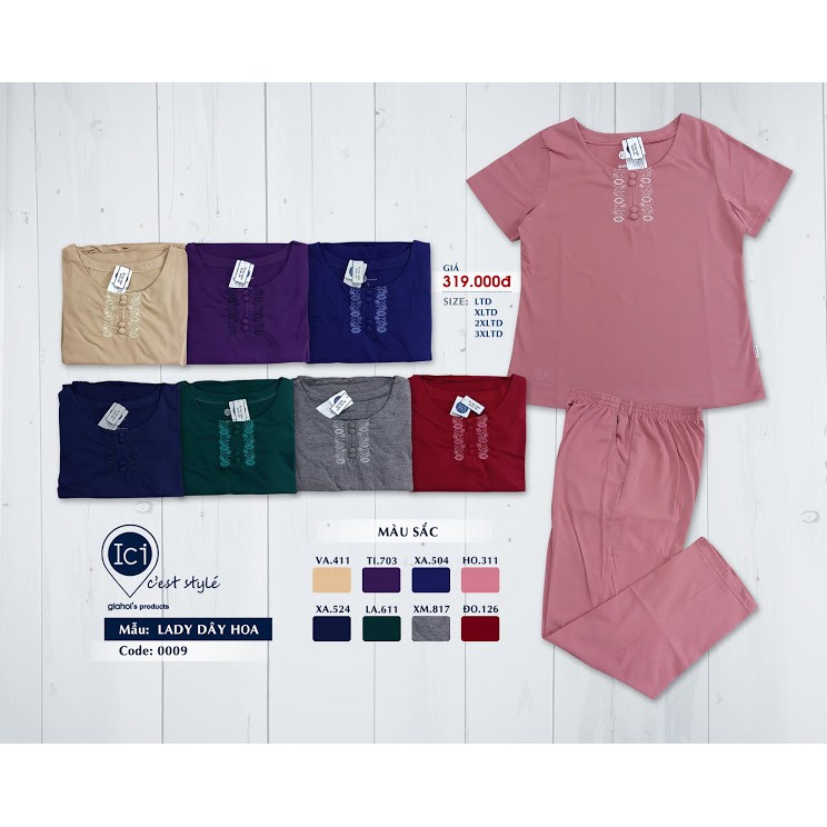 Bộ đồ, bộ mặc nhà trung niên nữ Gia Hồi TNQD Lady Dây Hoa