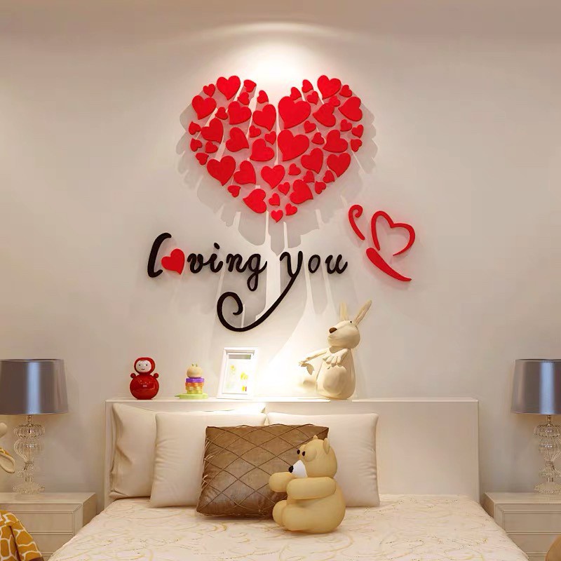 decal dán tường Họa Tiết 3d Hình Trái Tim Dùng Trang Trí Phòng Khách, Văn Phòng trang trí nhà