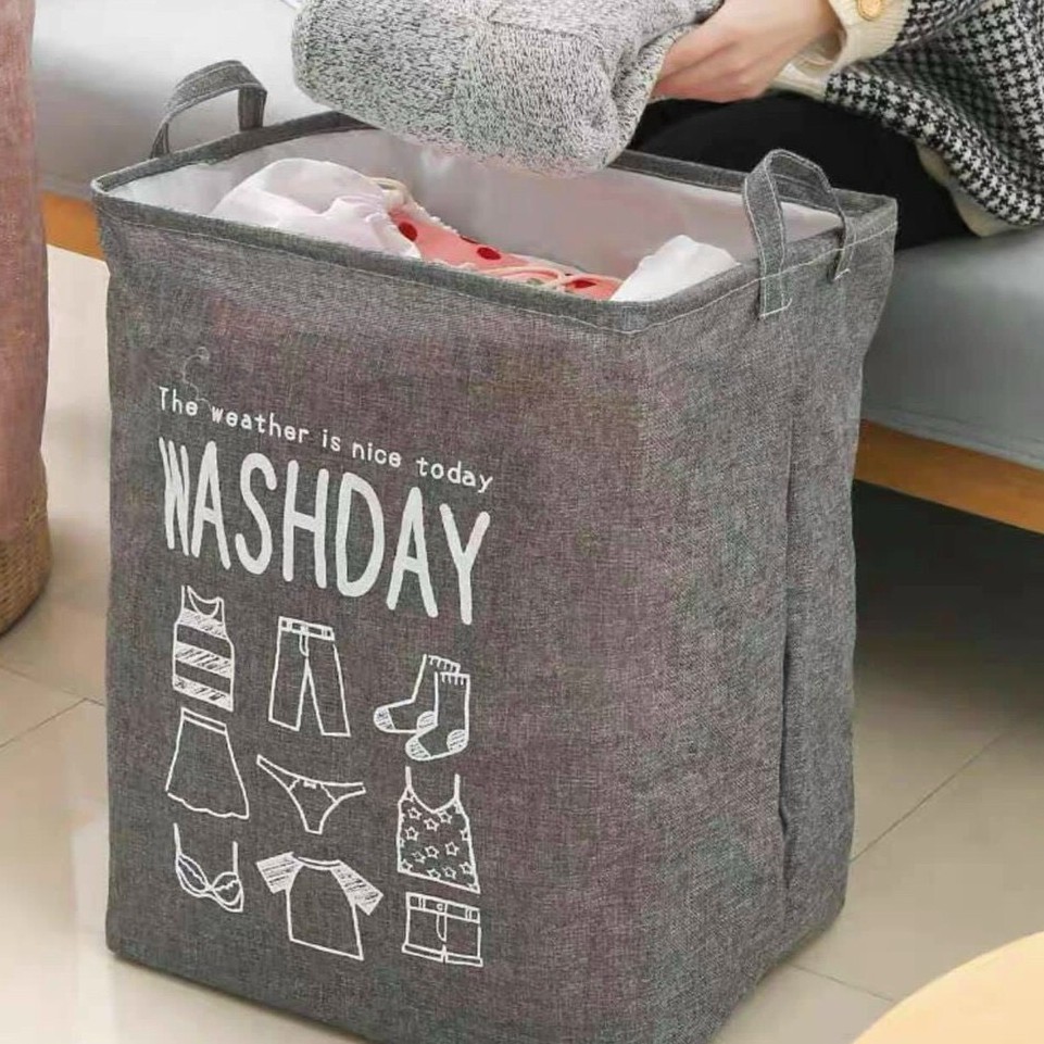 Giỏ vải, túi vải KHUNG SẮT WASHDAY đựng quần áo, chăn màn có dây rút và quai xách siêu to - giao màu ngẫu nhiên