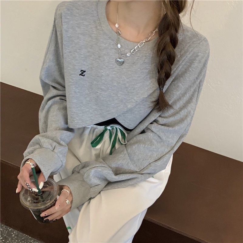 Áo Thun Lửng Tay Dài Vạt Chéo Phong Cách Hàn Quốc Dành Cho Nữ