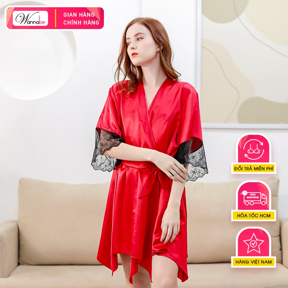 Áo choàng ngủ phi lụa kimono cao cấp Wannabe KIS47 kiểu dáng lạ mắt nữ tính quý phái