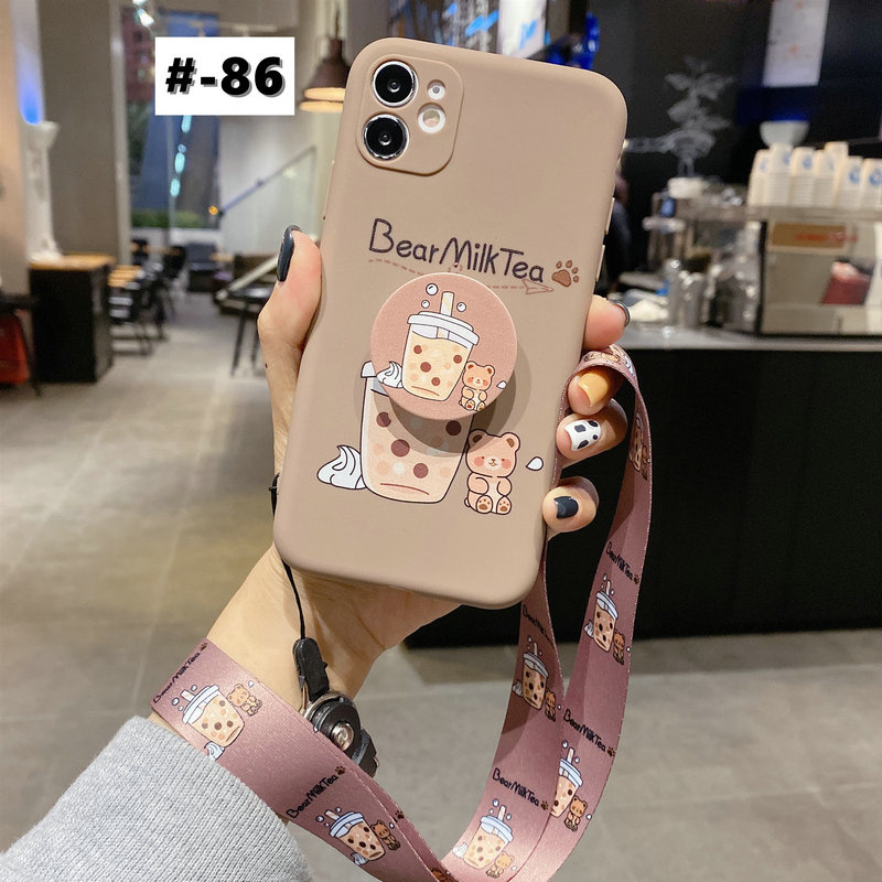 Ốp Điện Thoại Mềm Hình Trà Sữa Có Dây Đeo Cho Iphone 6 6s 7 8 Plus X Xr Xs 11 12 13 Mini Pro
