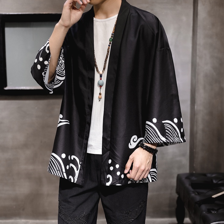 IFNICEFUTURE Áo Khoác Kimono Nam Họa Tiết Thời Trang Phong Cách Nhật Bản