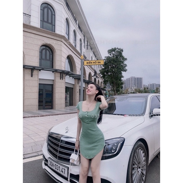 Đầm Ôm Body Nút Bấm Ngắn Tay Vạt Tôm Chất Thun Gân Thoáng Mát Thời Trang Nữ Hot Hit