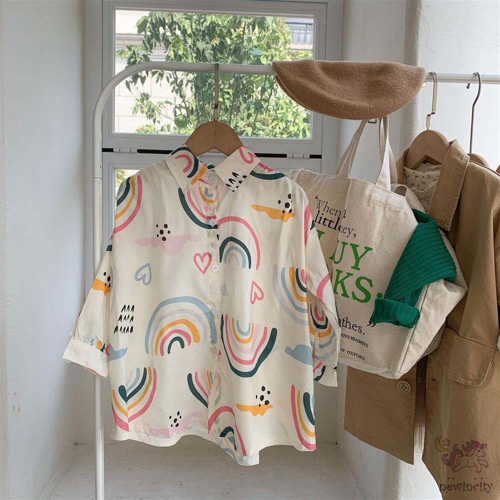 Đầm Dài Tay In Họa Tiết Cầu Vồng Cho Bé