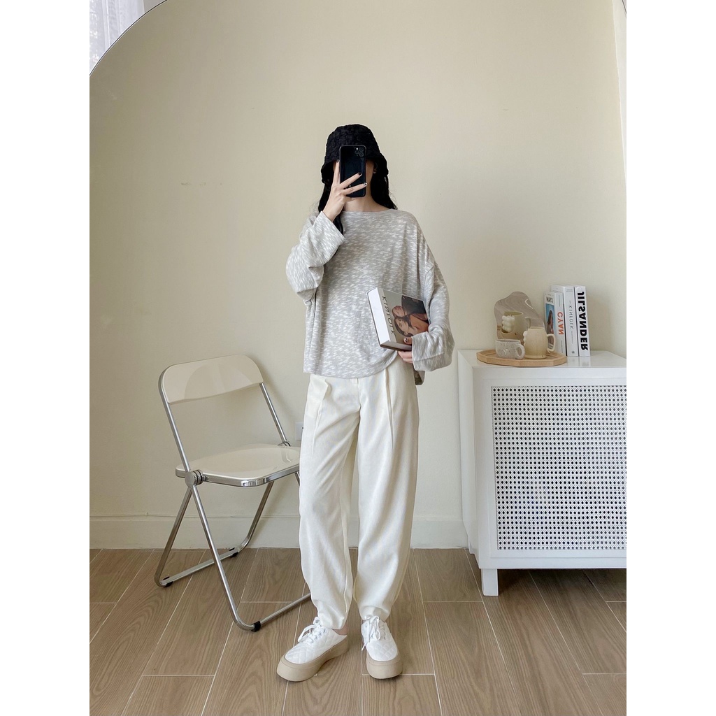 Áo sweater trơn nữ MADELEN màu ghi xám dáng oversize