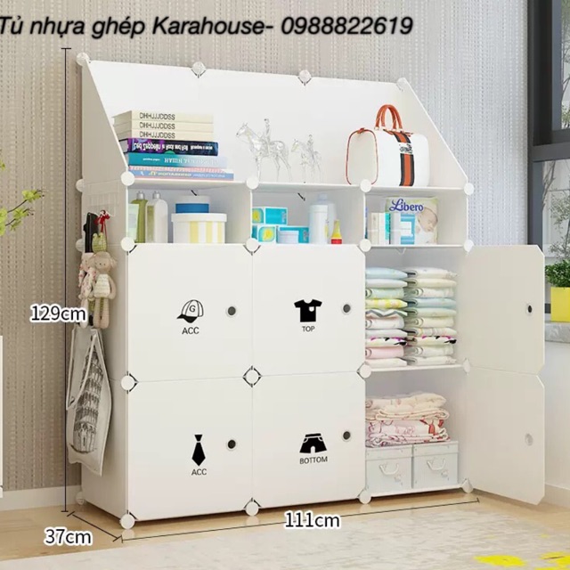 Tủ nhựa ghép 6 ô kèm 3 giày Và góc sâu 37cm. Tặng kèm 1 móc cài sườn tủ