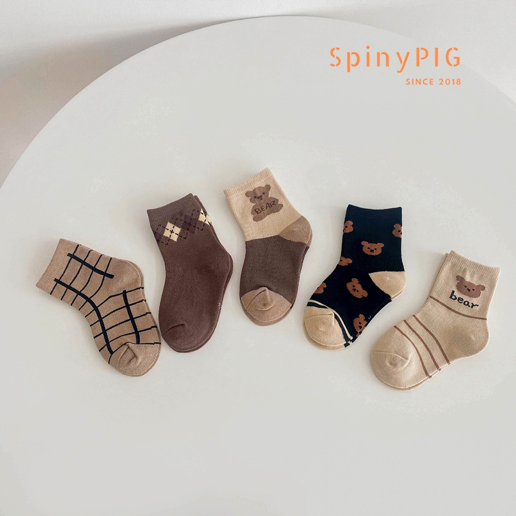 Set 5 đôi tất cho trẻ em từ 1-12 tuổi nhiều màu chất liệu cotton dày