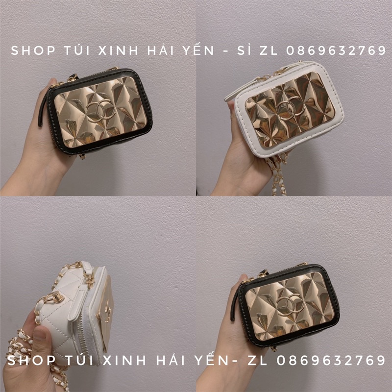 túi mini đeo chéo mặt vàng logo nổi hàng chuẩn qc full hộp- biu