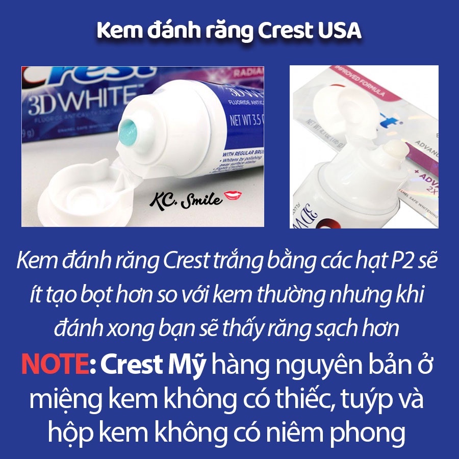 USA - Kem đánh răng Crest 3D White Brilliance Mỹ 116gr  - Giúp răng trắng sáng và hơi thở thơm mát