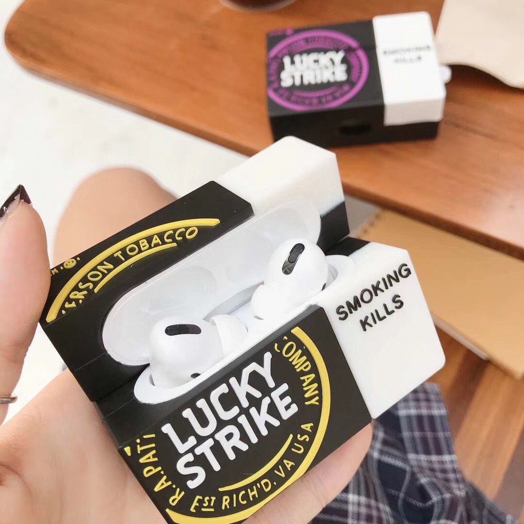 Lucky Strike Fashion Square AirPods pro Case Black and purple 3D Silicone AirPod1 Case Apple AirPods2 Protective