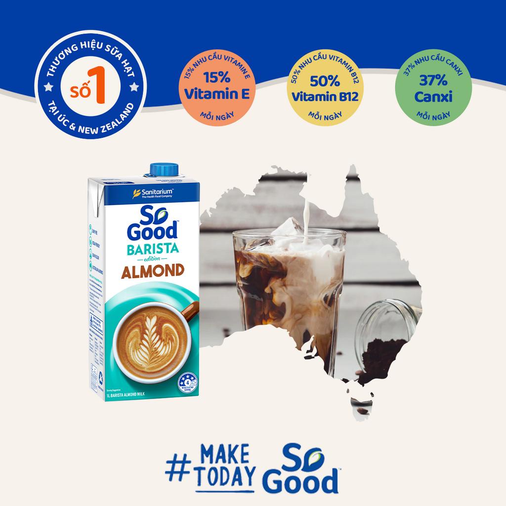 Thùng 12 hộp sữa hạt hạnh nhân Barista SO GOOD 1L ít béo thơm ngon sánh mịn bổ sung canxi, thuần chay