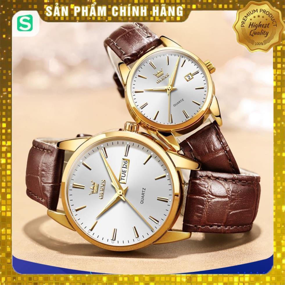 Đồng hồ đôi Olevs Nhật Bản,chống vô nước,dây da cao cấp,dạ quang,thạch anh,mặt tròn