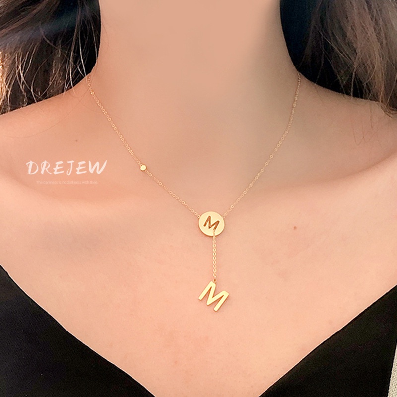 Dây Chuyền Thép Titan Mặt Chữ M Phối Tua Rua Đơn Giản Phong Cách Mori Thời Trang Cá Tính Cho Nữ
