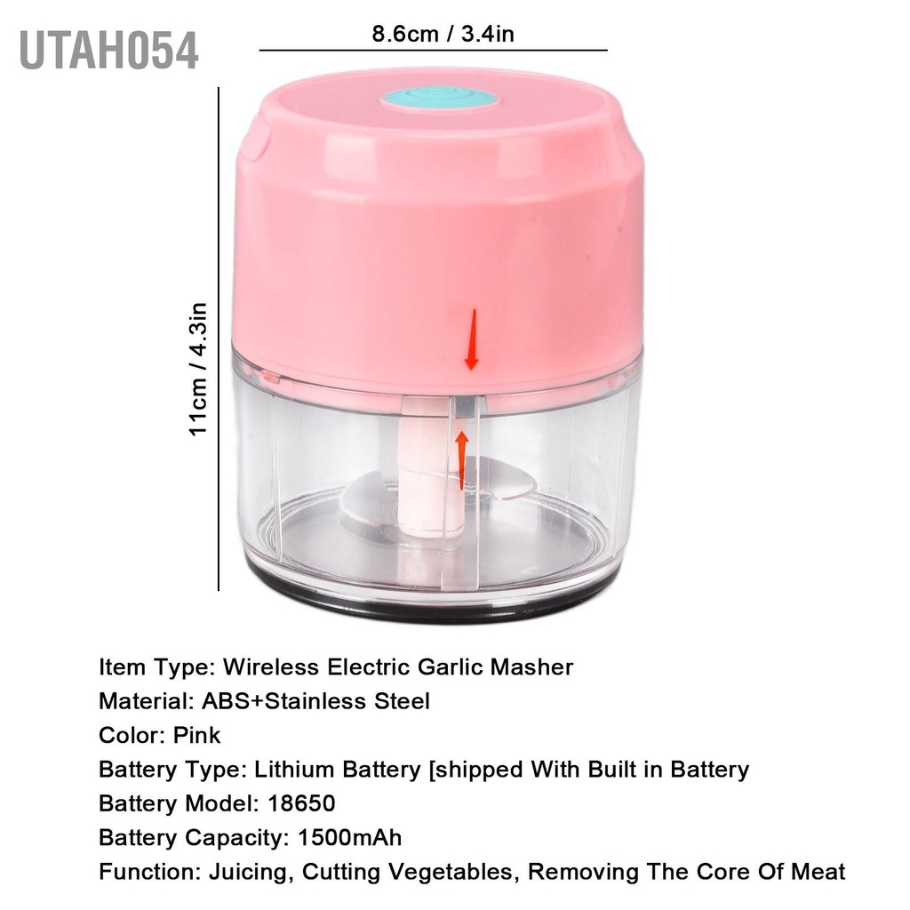 Utah054 Máy xay tỏi mini chạy điện Màu hồng hai lá Sạc USB không dây