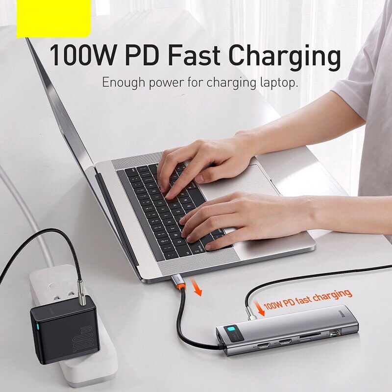 Bộ Chuyển Đổi Hub Type C Baseus Hub Gleam Series 11 in 1 HDMI X 2 4K USB3.0 X 3 RJ45 X 1 VGA X 1 3.5MM Audio TF Slot X 1