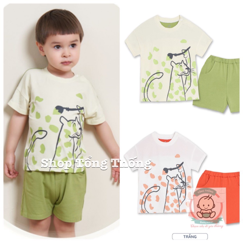 Bộ La Pomme cộc tay Bamboo cotton cao cấp mềm mịn thoáng mát thấm hút tốt in báo đốm tập tô cho bé trai bé gái 12025