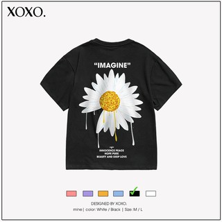 Áo thun tay lỡ form rộng dáng unisex  XOXO phong cách Nelly Ulzzang in hình hoa cúc