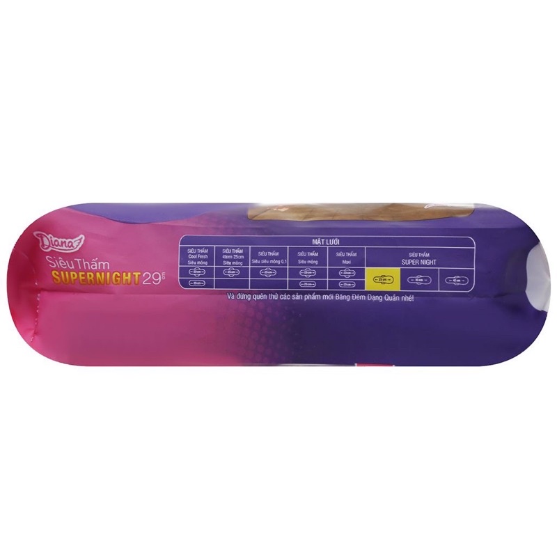 [MẪU MỚI] Băng vệ sinh Diana siêu thấm Supernight 29cm 4 miếng/gói