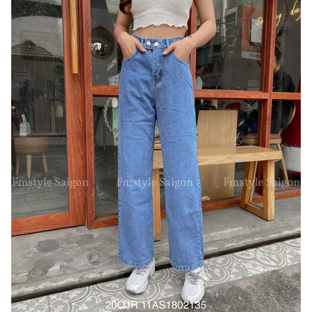 Quần jean nữ ống rộng hai túi ngang (không co giãn), quần bò D100 thời trang Hàn Quốc ulzzang VM STYLE 22QJR03AS1802