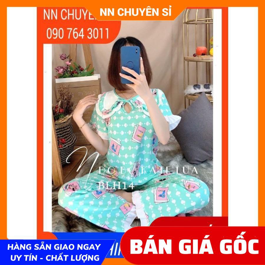 Đồ bộ nữ mặc nhà cổ bèo tiểu thư chất kate lụa mềm mịn mát in hình chuột Mickey in hoạt hình dễ thương BLH14