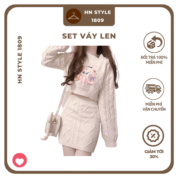 Set Váy Len Nữ Thu Đông Bộ Váy Len Hàn Áo Croptop + Chân Váy Ôm Thiết Kế Len Đan Siêu Dễ Thương