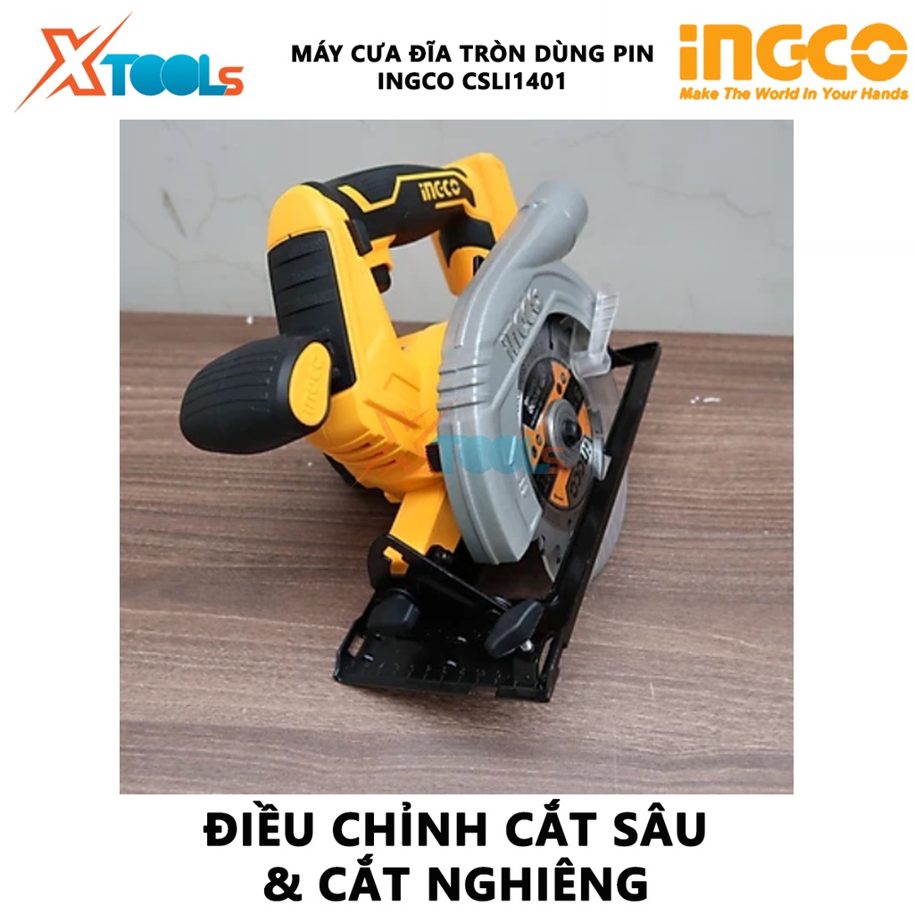 Máy cưa đĩa tròn INGCO CSLI1401 | máy cưa gỗ Khả năng điều chỉnh cắt sâu và cắt nghiêng Tốc độ không tải 3600rpm, 185mm