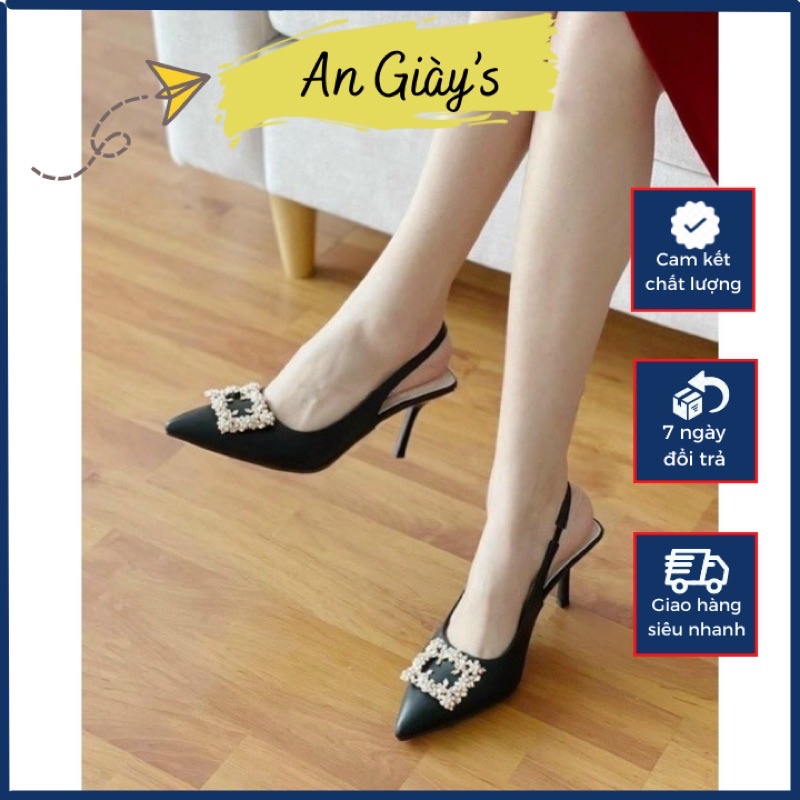 (Ảnh Thật) Guốc/Giày cao gót mũi nhọn công sở quai sau hở gót đế nhọn