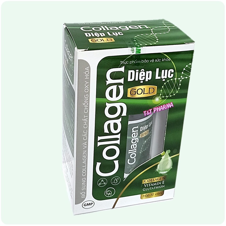 Viên Uống Đẹp Da Diệp Lục Collagen Gold- giúp giữ dáng đẹp da, tăng cường sức khỏe- Hộp 30 viên- Xanh đậm