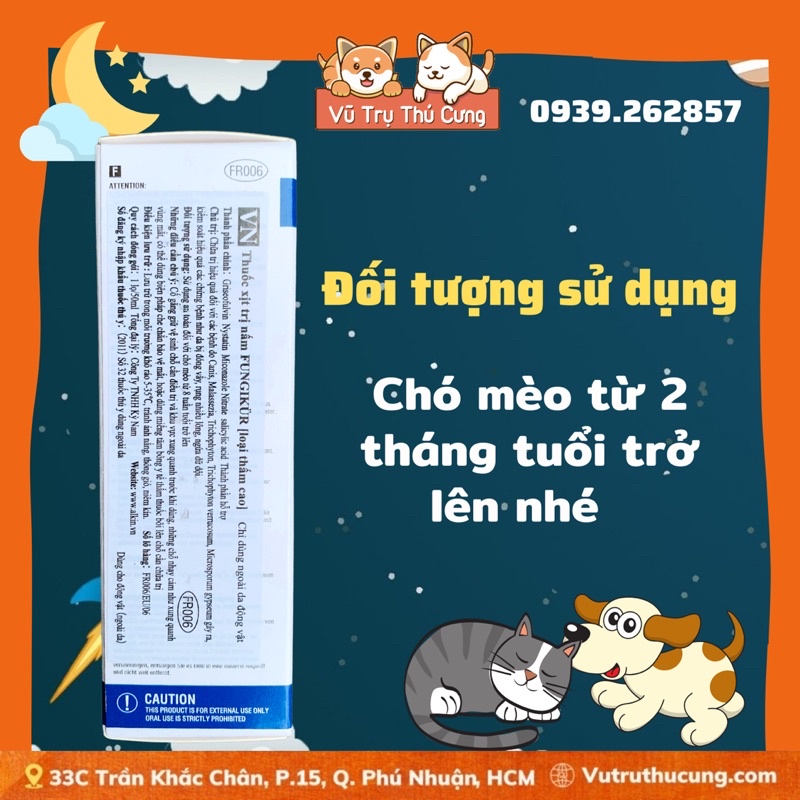 Dung dịch xịt FUNGIKUR ALKINLAB cho Chó Mèo 50ml| Dung dịch xịt nấm da, viêm da cho Chó Mèo