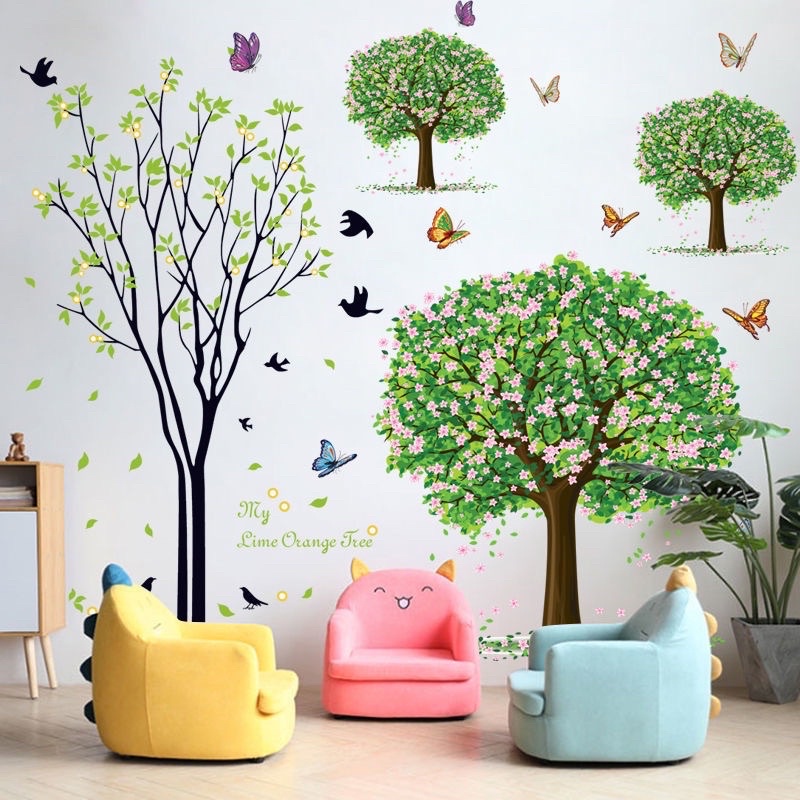 Decal dán tường cây xanh trang trí 💖 CHỌN NHIỀU MẪU 💖 Tranh dán hoa lá xanh tươi bóc dán