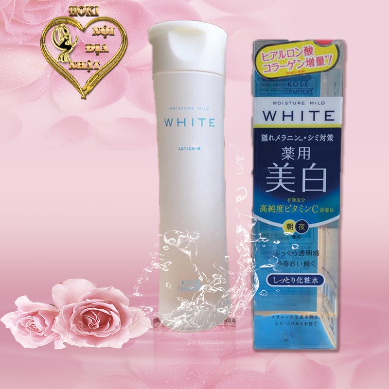 Nước hoa hồng, dưỡng trắng da, Kose Moisture Mild White 180ml của Nhật,HK095