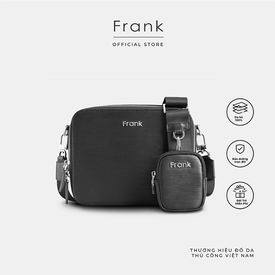Túi Đeo Chéo Nam Da Bò Epi Cao Cấp FRANK Paul Duo Messenger Bag Túi Đựng Điện Thoại, Ipad Mini Cho Nam-Đen Midnight
