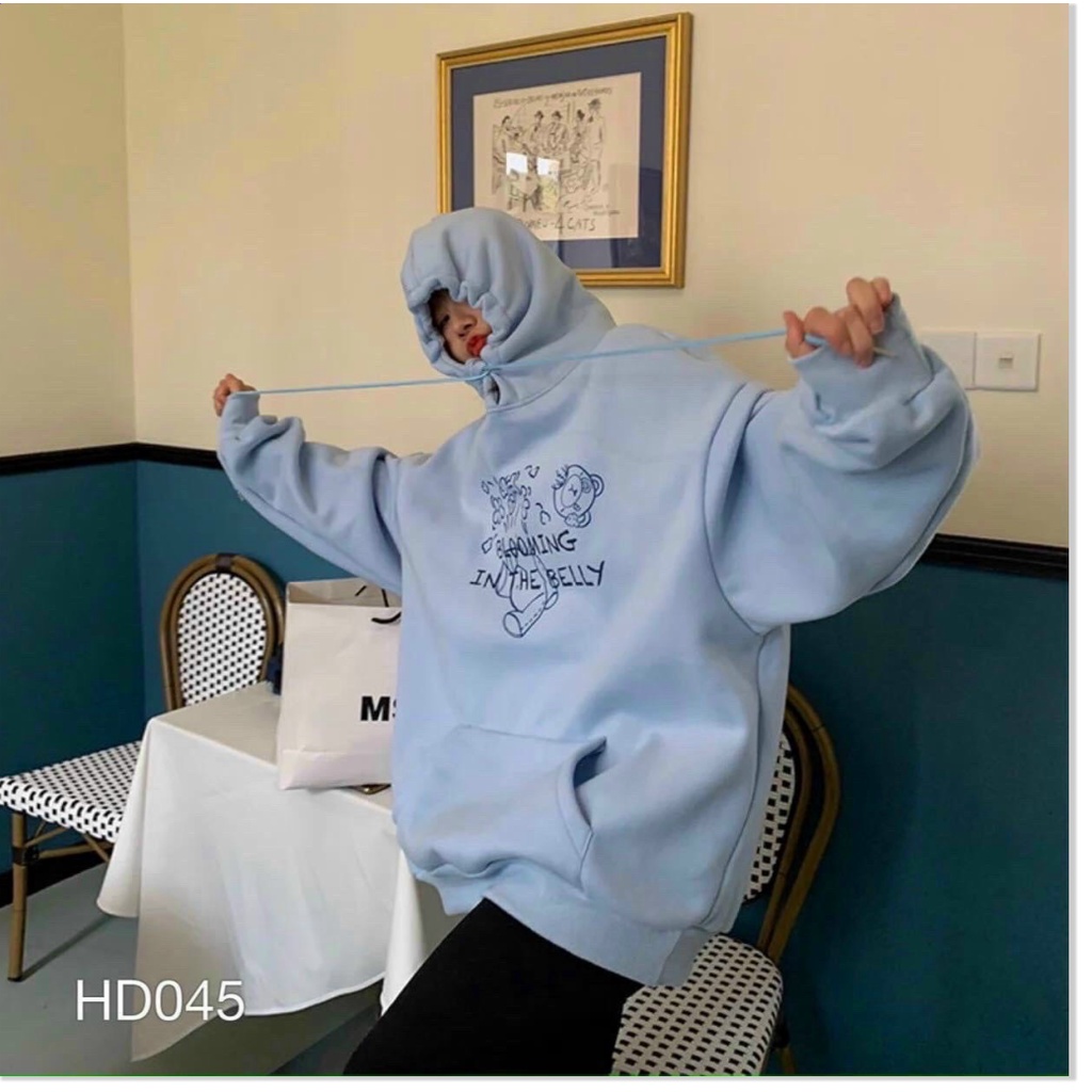 ÁO KHOÁC NỈ- ÁO KHOÁC HOODIE CHUI ĐẦU FORM RỘNG CÓ NÓN CỰC XINH TKT