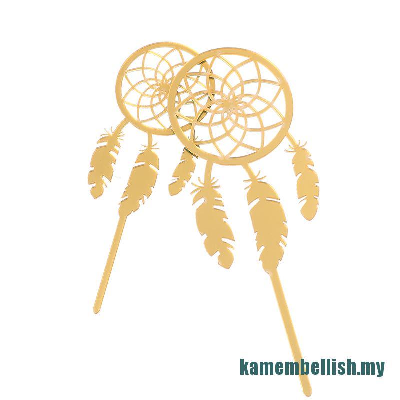 Phụ Kiện Trang Trí Bánh Kem Hình Dreamcatcher Lớn Nhỏ Bằng Acrylic Màu Vàng