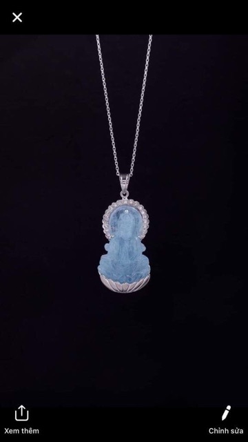 Mặt Phật Bà Quan Âm đá Aquamarine không kèm dây bạc