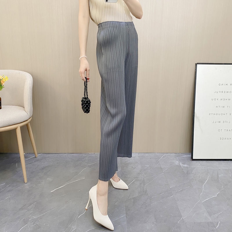 Issey Miyake Quần Dài Ống Rộng Lưng Cao Thời Trang 2023 Cho Nữ