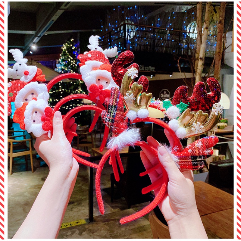 Tuần Lộc Dễ Thương Linh Dương Giáng Sinh Đầu Có Chuông Santa Người Tuyết Nai Sừng Tấm Băng Đô Quấn Tóc Giáng Sinh Mũ Năm Mới Xmas Đảng Đạo Cụ