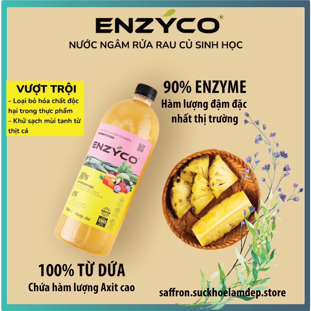 Nước Ngâm Rau Củ Quả Hữu Cơ Sinh Học ENZYCO Làm Sạch Thực Phẩm Khử Mùi Tanh 90% Enzyme Lên Men Từ Dứa Bồ Hòn Xả Chanh 1L
