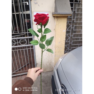 hoa hồng nhung lụa cành 1 bông 70cm
