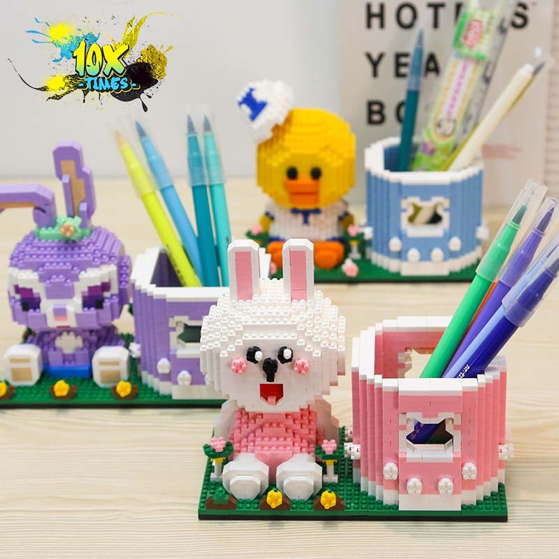 lắp ráp 3d ống đựng bút thỏ tím stella lou, thỏ hồng cony, vịt vàng 1000 mảnh quà tặng sinh nhật bạn trai bạn gái trẻ em