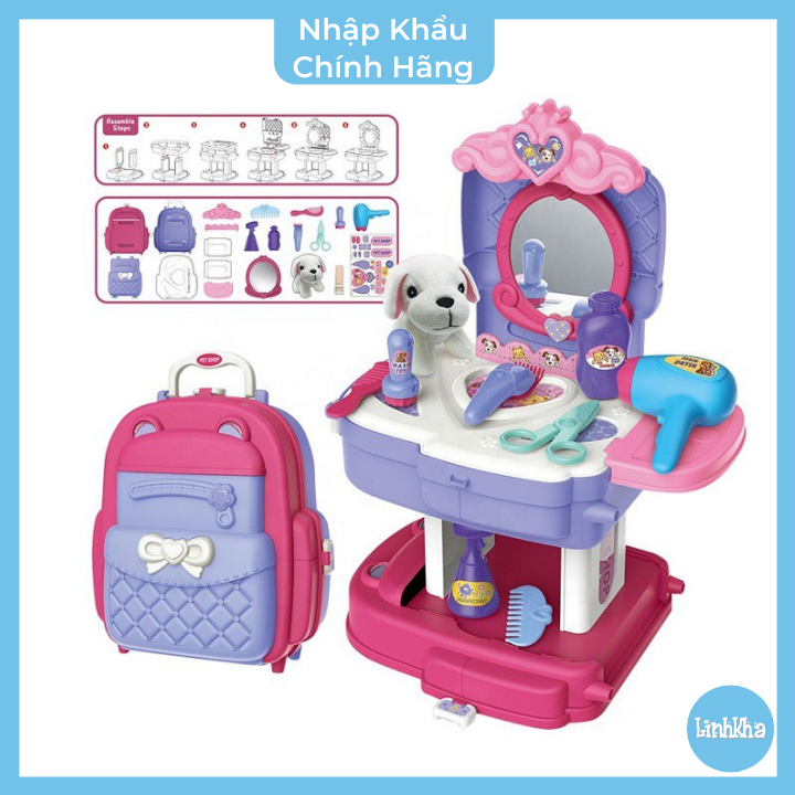 Đồ Chơi Trang Điểm Tiệm Chăm Sóc Thú Bông Xếp Lại Dễ Dàng Thành Balo - Pet Care School Bag - Bowa 8394P